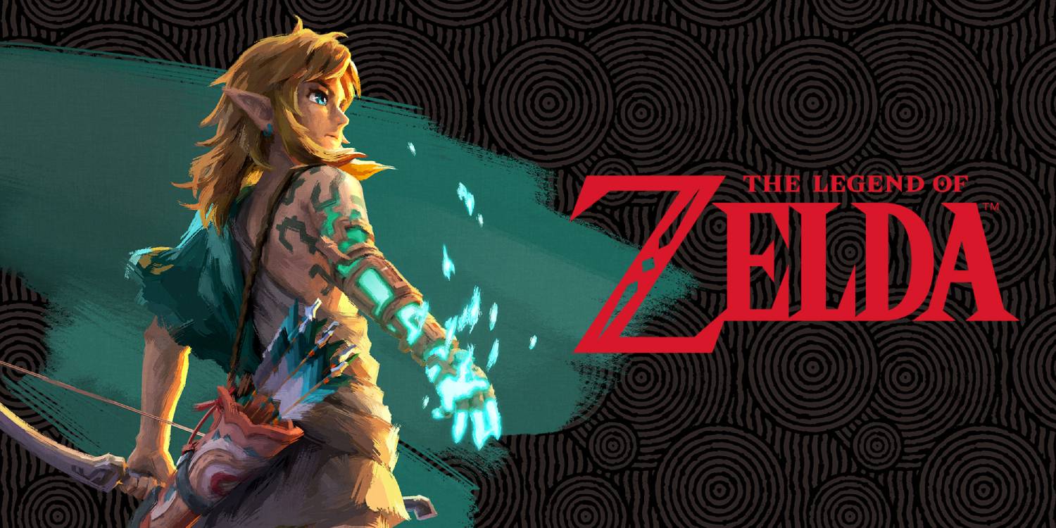  A character from The Legend of Zelda stands poised with a bow, vibrant energy radiating from their hand against a spiral-patterned background.