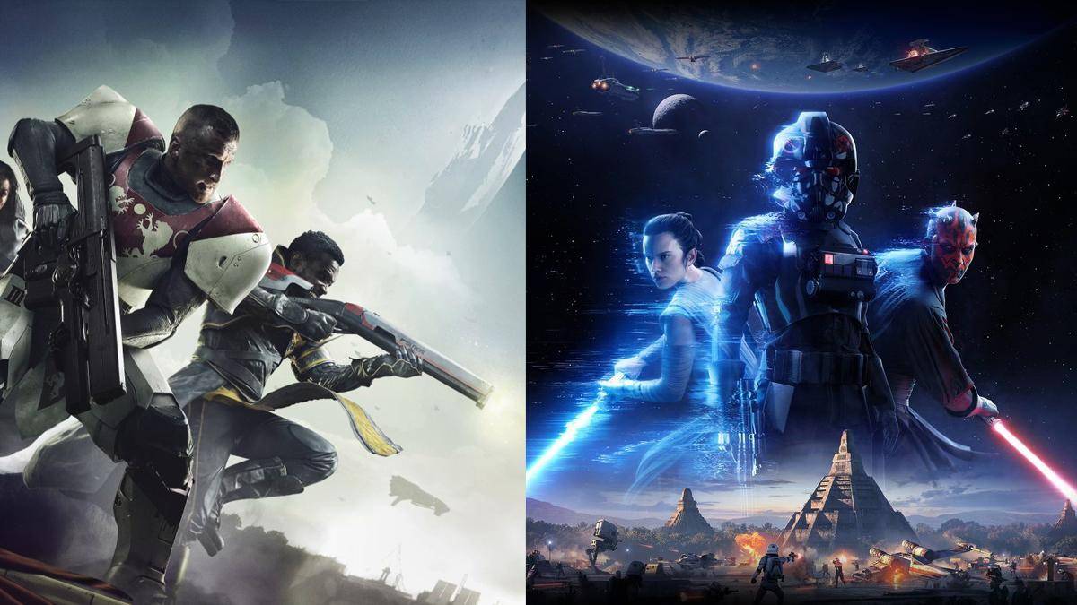 A dynamic double-image split featuring futuristic warriors, one side in combat gear with rifles, the other in a space-themed lightsaber scene.